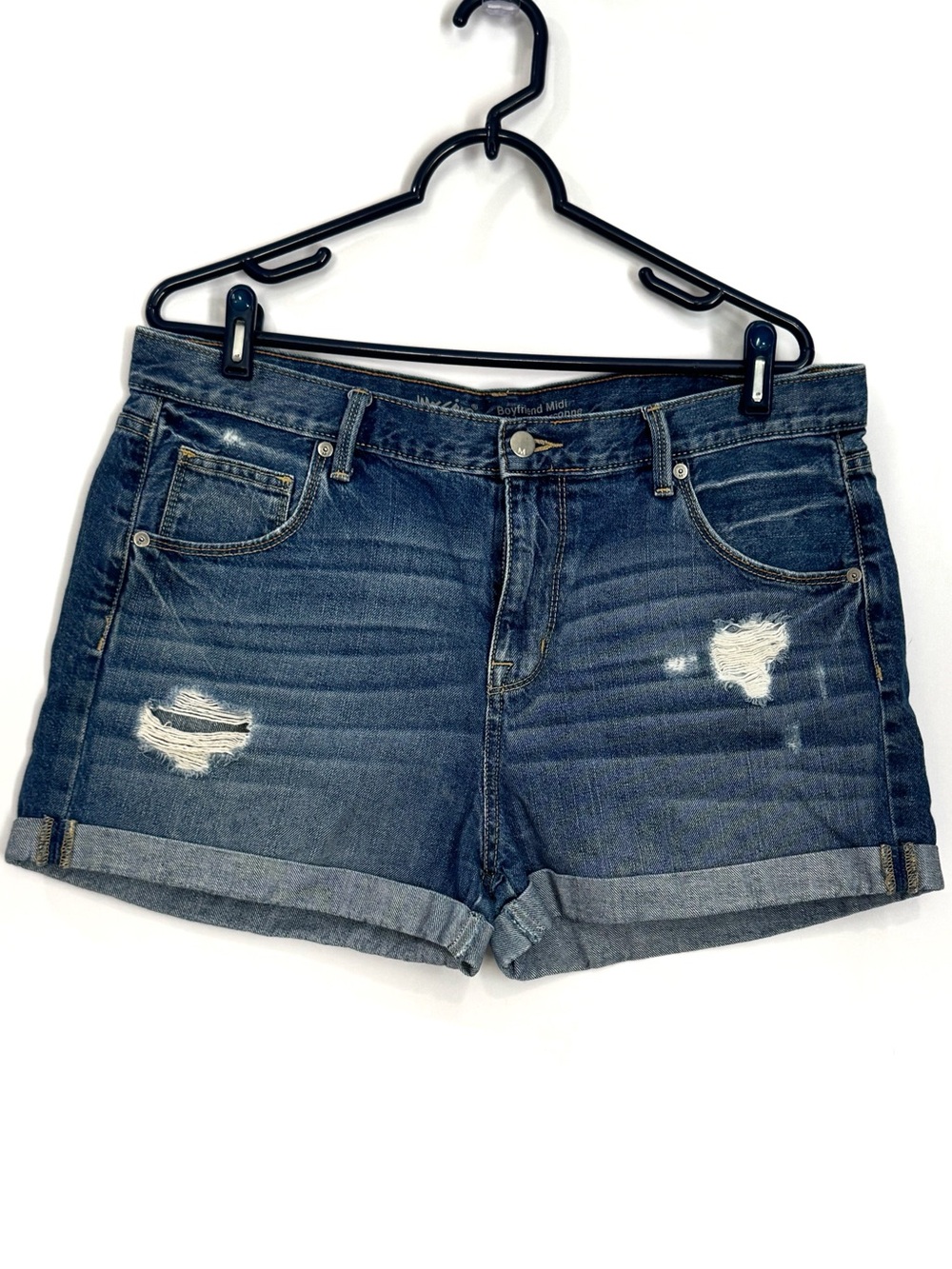 Mossimo Shorts Womens 12/31 Boyfriend Midi Cuffed Hem Distressed Pockets Denim